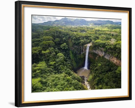 Aerial Top View Perspective of Chamarel Waterfall in the Tropical Island Jungle of Mauritius-Quality Master-Framed Photographic Print