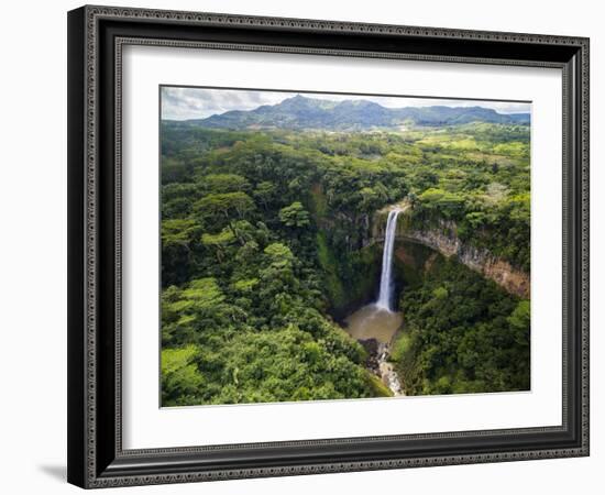 Aerial Top View Perspective of Chamarel Waterfall in the Tropical Island Jungle of Mauritius-Quality Master-Framed Photographic Print