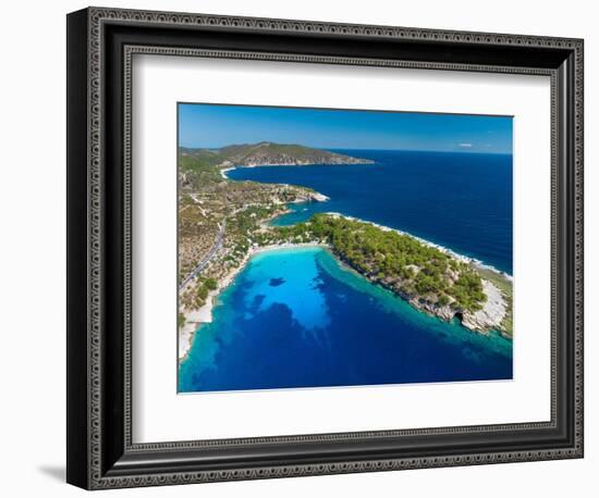 Aerial view, Alyki beach, Thassos Island, Greek Islands, Greece, Europe-Sakis Papadopoulos-Framed Photographic Print