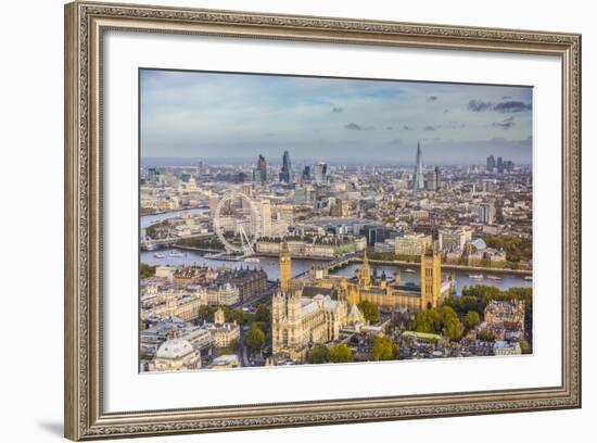 Aerial View from Helicopter, Houses of Parliament, River Thames, London, England-Jon Arnold-Framed Photographic Print