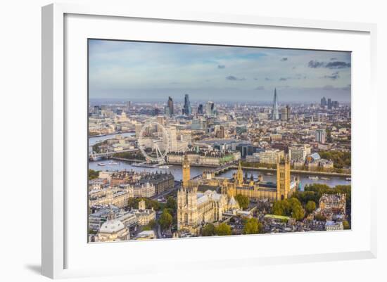 Aerial View from Helicopter, Houses of Parliament, River Thames, London, England-Jon Arnold-Framed Photographic Print