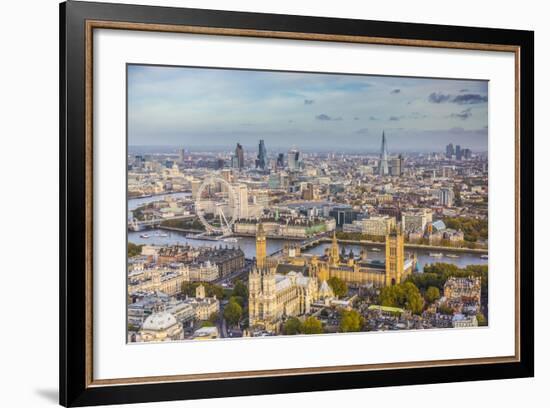 Aerial View from Helicopter, Houses of Parliament, River Thames, London, England-Jon Arnold-Framed Photographic Print