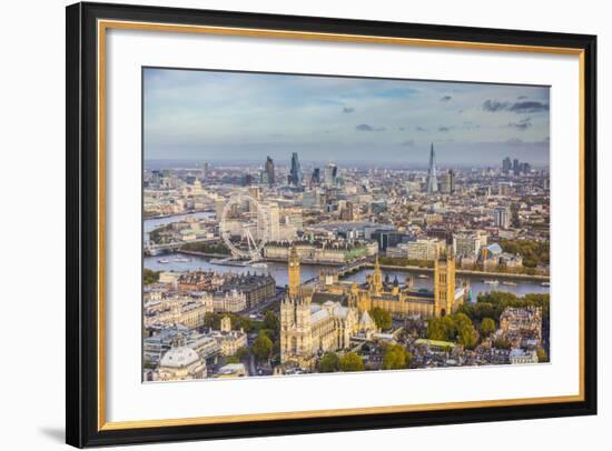 Aerial View from Helicopter, Houses of Parliament, River Thames, London, England-Jon Arnold-Framed Photographic Print