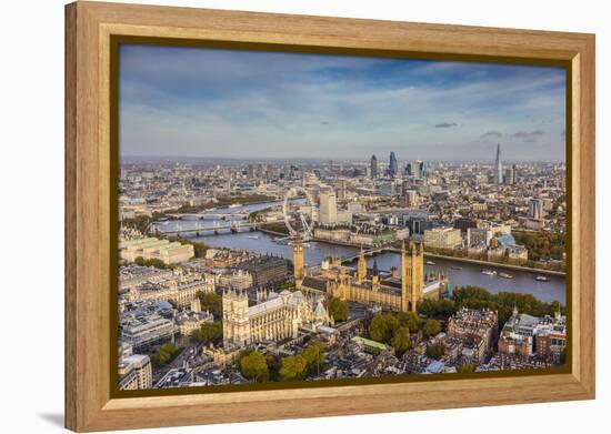 Aerial View from Helicopter, Houses of Parliament, River Thames, London, England-Jon Arnold-Framed Premier Image Canvas