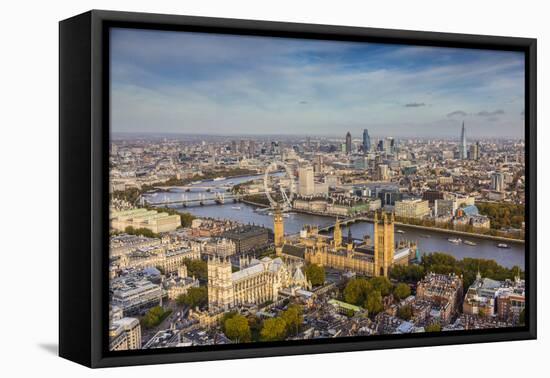 Aerial View from Helicopter, Houses of Parliament, River Thames, London, England-Jon Arnold-Framed Premier Image Canvas