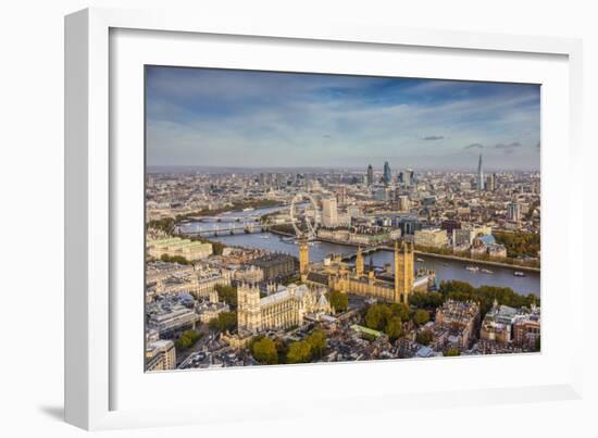 Aerial View from Helicopter, Houses of Parliament, River Thames, London, England-Jon Arnold-Framed Photographic Print