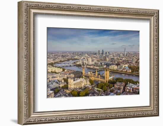 Aerial View from Helicopter, Houses of Parliament, River Thames, London, England-Jon Arnold-Framed Photographic Print