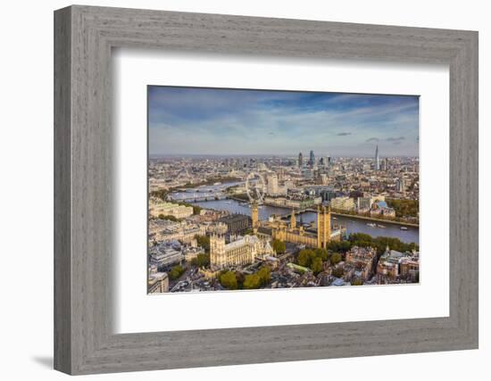 Aerial View from Helicopter, Houses of Parliament, River Thames, London, England-Jon Arnold-Framed Photographic Print