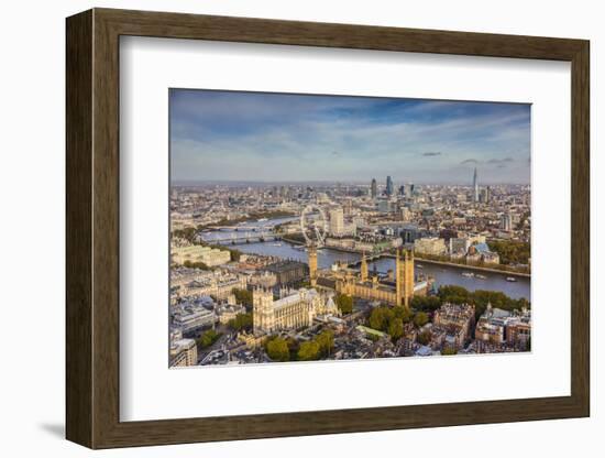 Aerial View from Helicopter, Houses of Parliament, River Thames, London, England-Jon Arnold-Framed Photographic Print