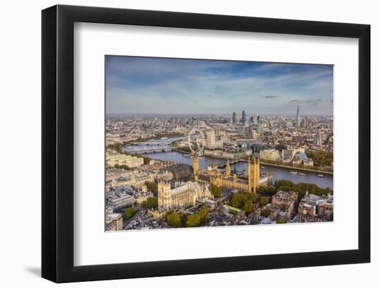 Aerial View from Helicopter, Houses of Parliament, River Thames, London, England-Jon Arnold-Framed Photographic Print