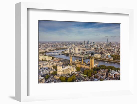 Aerial View from Helicopter, Houses of Parliament, River Thames, London, England-Jon Arnold-Framed Photographic Print