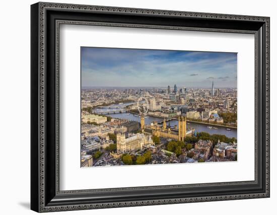 Aerial View from Helicopter, Houses of Parliament, River Thames, London, England-Jon Arnold-Framed Photographic Print