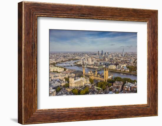 Aerial View from Helicopter, Houses of Parliament, River Thames, London, England-Jon Arnold-Framed Premium Photographic Print