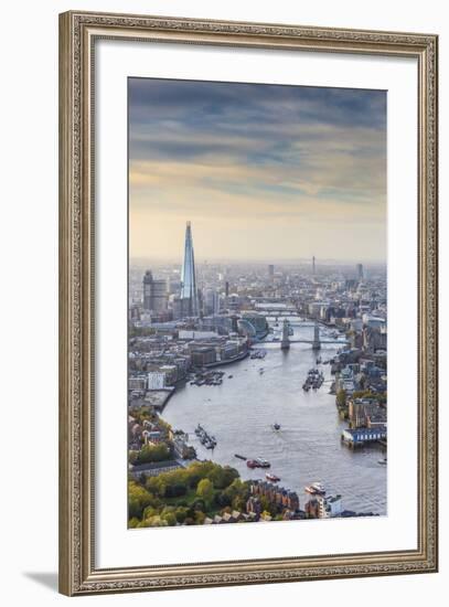 Aerial View from Helicopter, the Shard, River Thames and the City of London, London, England-Jon Arnold-Framed Photographic Print