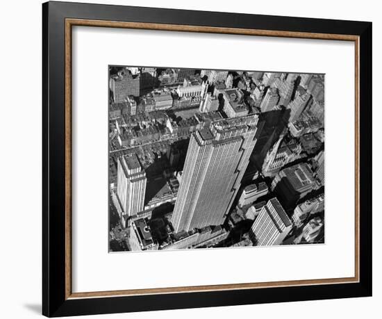 Aerial View Looking Down on 6th Ave. and 50th St. at Towering Rockefeller Center Complex-Margaret Bourke-White-Framed Premium Photographic Print