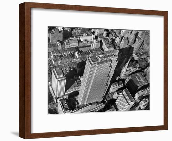 Aerial View Looking Down on 6th Ave. and 50th St. at Towering Rockefeller Center Complex-Margaret Bourke-White-Framed Premium Photographic Print