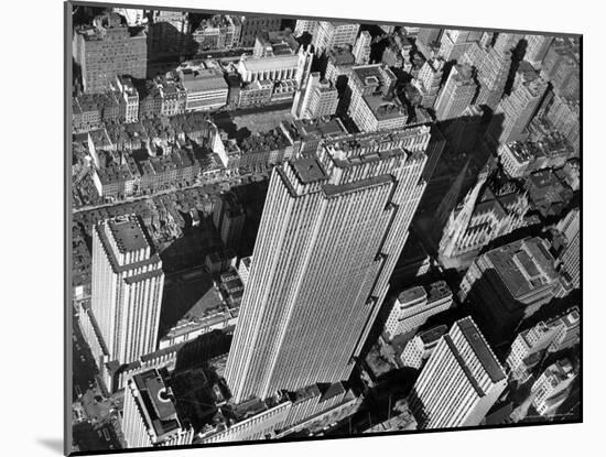 Aerial View Looking Down on 6th Ave. and 50th St. at Towering Rockefeller Center Complex-Margaret Bourke-White-Mounted Photographic Print