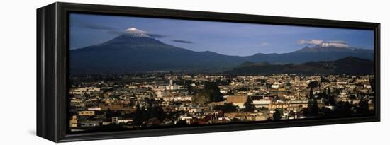 Aerial View of a City a with Mountain Range in the Background, Popocatepetl Volcano, Cholula-null-Framed Stretched Canvas