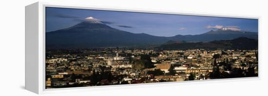 Aerial View of a City a with Mountain Range in the Background, Popocatepetl Volcano, Cholula-null-Framed Stretched Canvas