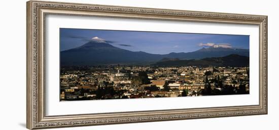 Aerial View of a City a with Mountain Range in the Background, Popocatepetl Volcano, Cholula-null-Framed Photographic Print