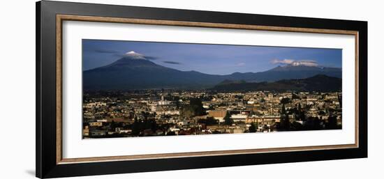 Aerial View of a City a with Mountain Range in the Background, Popocatepetl Volcano, Cholula-null-Framed Photographic Print