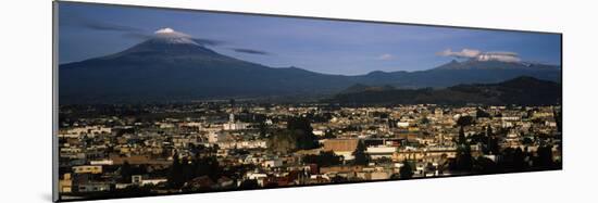 Aerial View of a City a with Mountain Range in the Background, Popocatepetl Volcano, Cholula-null-Mounted Photographic Print