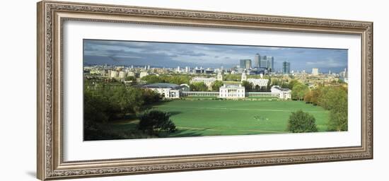 Aerial View of a City, Canary Wharf, Greenwich Park, Greenwich, London, England-null-Framed Photographic Print