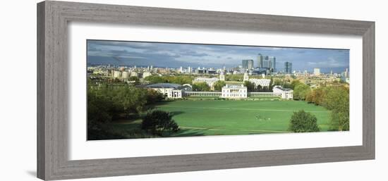 Aerial View of a City, Canary Wharf, Greenwich Park, Greenwich, London, England-null-Framed Photographic Print