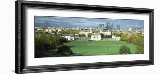 Aerial View of a City, Canary Wharf, Greenwich Park, Greenwich, London, England-null-Framed Photographic Print