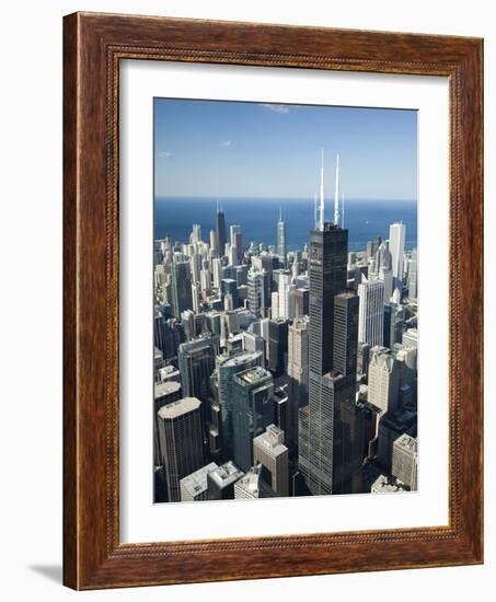 Aerial View of a City, Lake Michigan, Chicago, Cook County, Illinois, USA-null-Framed Photographic Print