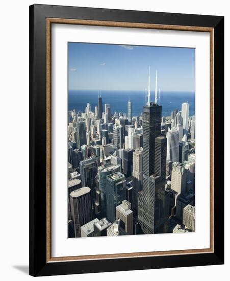 Aerial View of a City, Lake Michigan, Chicago, Cook County, Illinois, USA-null-Framed Photographic Print