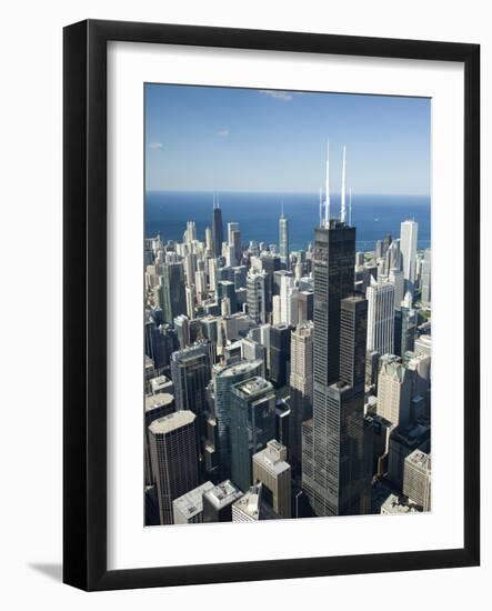 Aerial View of a City, Lake Michigan, Chicago, Cook County, Illinois, USA-null-Framed Photographic Print