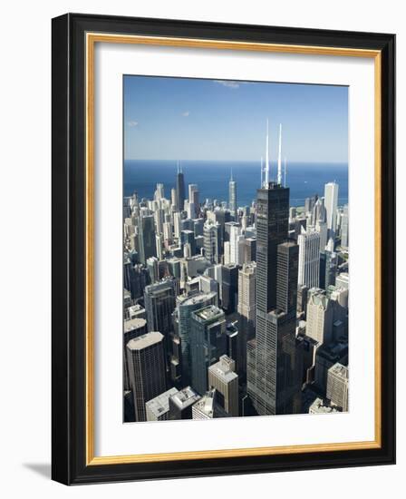 Aerial View of a City, Lake Michigan, Chicago, Cook County, Illinois, USA-null-Framed Photographic Print