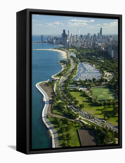 Aerial View of a City, Lake Shore Drive, Lake Michigan, Chicago, Cook County, Illinois, USA-null-Framed Premier Image Canvas