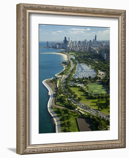 Aerial View of a City, Lake Shore Drive, Lake Michigan, Chicago, Cook County, Illinois, USA-null-Framed Photographic Print