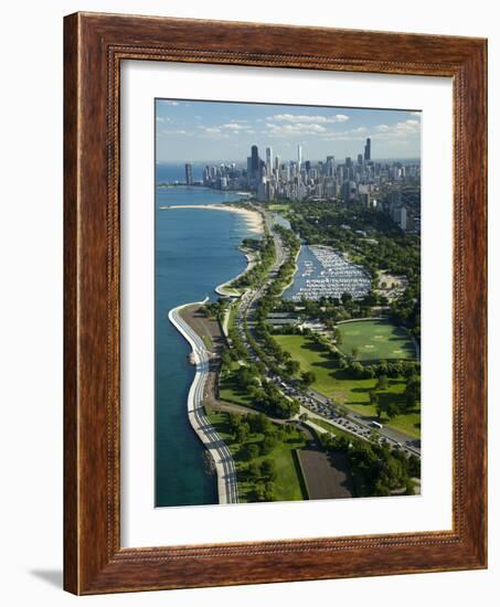 Aerial View of a City, Lake Shore Drive, Lake Michigan, Chicago, Cook County, Illinois, USA-null-Framed Photographic Print