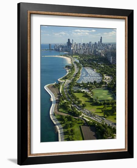 Aerial View of a City, Lake Shore Drive, Lake Michigan, Chicago, Cook County, Illinois, USA-null-Framed Photographic Print