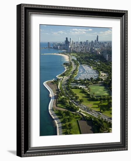 Aerial View of a City, Lake Shore Drive, Lake Michigan, Chicago, Cook County, Illinois, USA-null-Framed Photographic Print