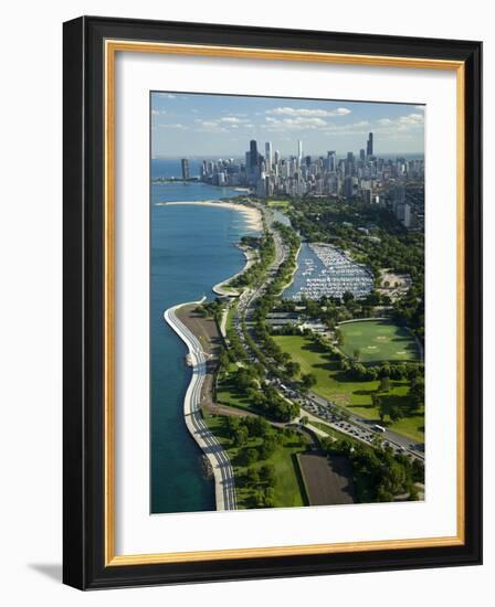 Aerial View of a City, Lake Shore Drive, Lake Michigan, Chicago, Cook County, Illinois, USA-null-Framed Photographic Print