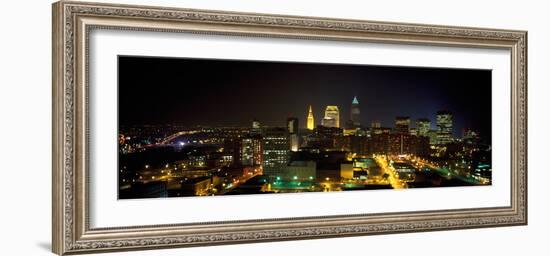 Aerial View of a City Lit Up at Night, Cleveland, Ohio, USA-null-Framed Photographic Print