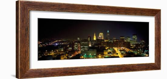 Aerial View of a City Lit Up at Night, Cleveland, Ohio, USA-null-Framed Photographic Print