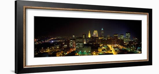 Aerial View of a City Lit Up at Night, Cleveland, Ohio, USA-null-Framed Photographic Print