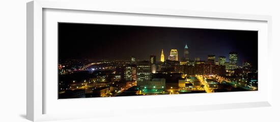 Aerial View of a City Lit Up at Night, Cleveland, Ohio, USA-null-Framed Photographic Print