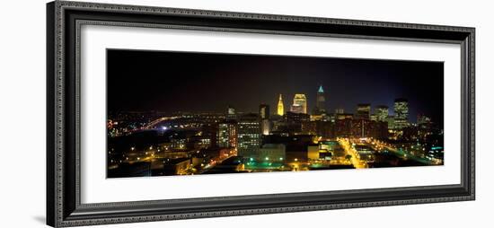 Aerial View of a City Lit Up at Night, Cleveland, Ohio, USA-null-Framed Photographic Print