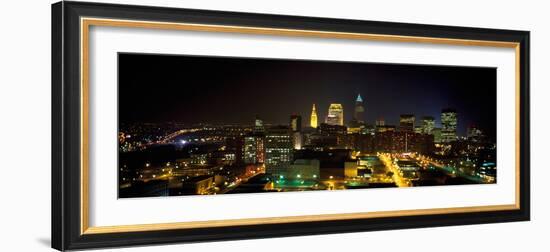 Aerial View of a City Lit Up at Night, Cleveland, Ohio, USA-null-Framed Photographic Print