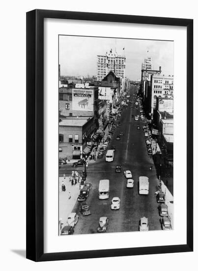 Aerial View of A City Street Scene - Spokane, WA-Lantern Press-Framed Art Print