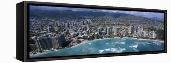 Aerial View of a City, Waikiki Beach, Honolulu, Oahu, Hawaii, USA-null-Framed Premier Image Canvas