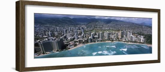 Aerial View of a City, Waikiki Beach, Honolulu, Oahu, Hawaii, USA-null-Framed Photographic Print