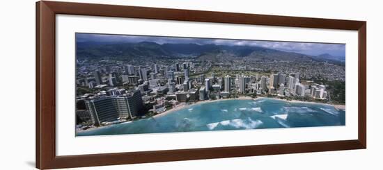 Aerial View of a City, Waikiki Beach, Honolulu, Oahu, Hawaii, USA-null-Framed Photographic Print