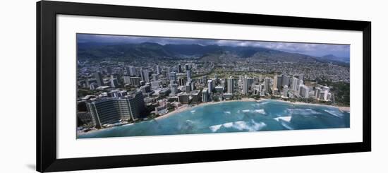 Aerial View of a City, Waikiki Beach, Honolulu, Oahu, Hawaii, USA-null-Framed Photographic Print